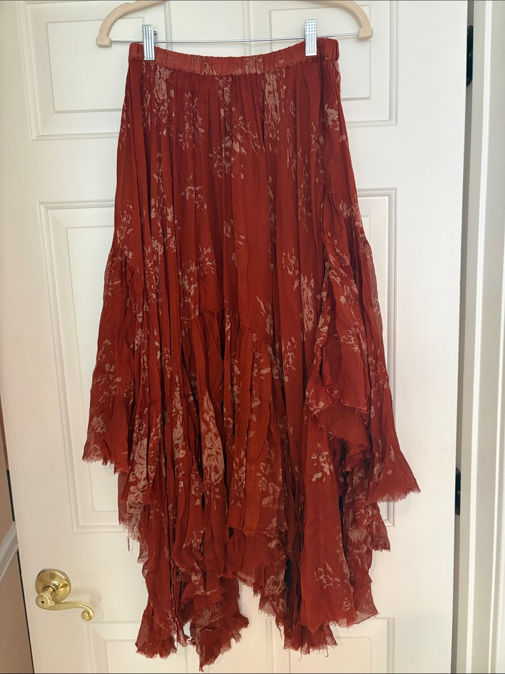 Free People One Clover Floral Rust Asymmetrical Hem Maxi Skirt